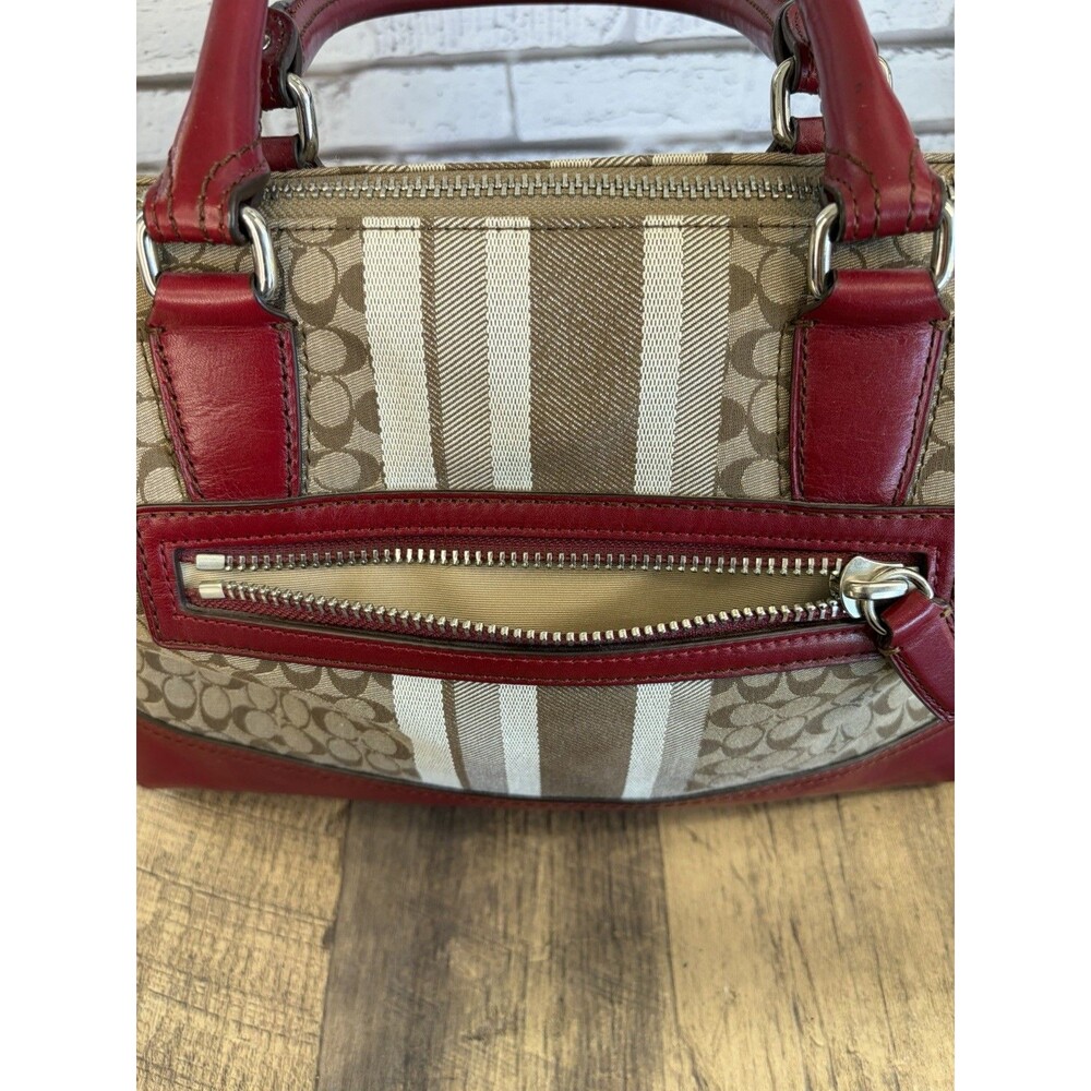 COACH LEGACY Red/Khaki Jacquard Signature Stripe Molly Two way Satchel 21154 - Picture 11 of 16